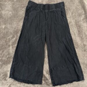 Cloth & Stone Black Fray Hem Wide Leg Cropped Pants Women's Size M